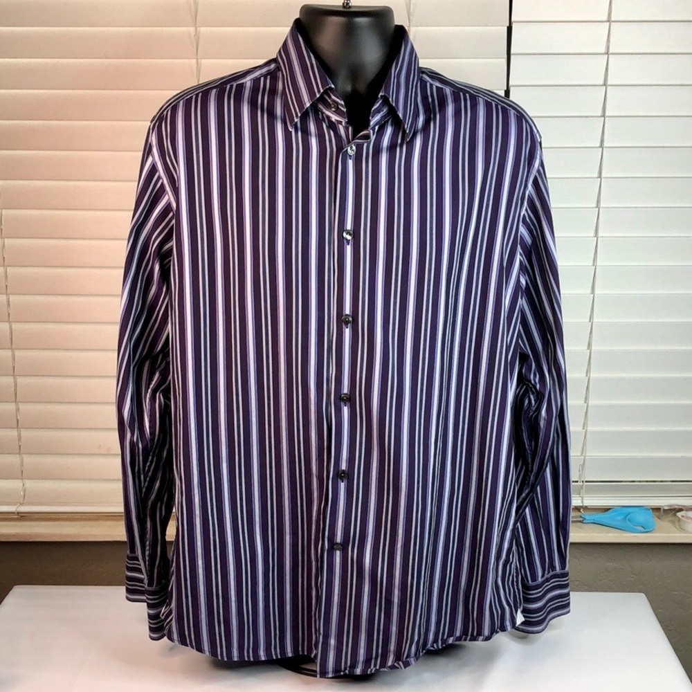 VERSACE COLLECTION Mens purple/blue striped Button Shirt. Business Fit